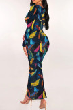 Casual Print Patchwork U Neck Long Dresses
