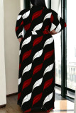 Casual Daily Plaid Striped Print Pocket Contrast V Neck Printed Plus Size Dresses