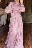 Elegant Solid Color Patchwork Zipper O Neck Long Dresses