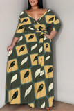 Casual Daily Plaid Striped Print Pocket Contrast V Neck Printed Plus Size Dresses