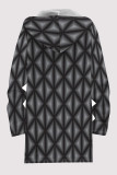 Casual Geometric Print Pocket Zipper Contrast Fleece-lined Hooded Outerwear