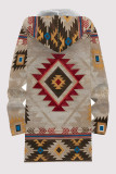 Casual Geometric Print Pocket Zipper Contrast Fleece-lined Hooded Outerwear