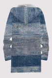 Casual Striped Print Gradient Pocket Zipper Contrast Fleece-lined Hooded Outerwear