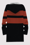 Casual Striped Print Gradient Pocket Zipper Contrast Fleece-lined Hooded Outerwear
