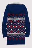 Casual Geometric Print Pocket Zipper Contrast Fleece-lined Hooded Outerwear