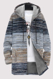 Casual Striped Print Gradient Pocket Zipper Contrast Fleece-lined Hooded Outerwear