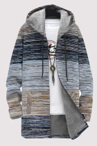 Casual Striped Print Gradient Pocket Zipper Contrast Fleece-lined Hooded Outerwear