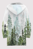 Casual Geometric Print Pocket Zipper Contrast Fleece-lined Hooded Outerwear