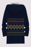 Casual Geometric Print Pocket Zipper Contrast Fleece-lined Hooded Outerwear