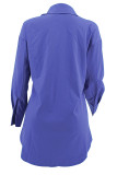 Casual Solid Color Buckle Patchwork Turndown Collar Tops