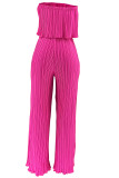 Casual Solid Color Patchwork Backless Pleated Strapless Two Pieces