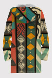 Casual Print Pocket Patchwork Zipper Contrast Hooded Outerwear