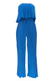 Casual Solid Color Patchwork Backless Pleated Strapless Two Pieces