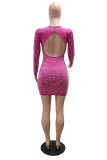 Sexy Patchwork Hot Drilling Hollow Out Backless V Neck Wrapped Skirt Dresses