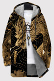 Casual Print Pocket Patchwork Zipper Contrast Hooded Outerwear