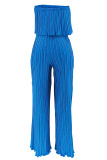 Casual Solid Color Patchwork Backless Pleated Strapless Two Pieces