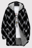 Casual Print Pocket Patchwork Zipper Contrast Hooded Outerwear