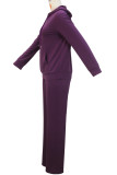 Casual Solid Color Draw String Pocket Patchwork Hooded Long Sleeve Two Pieces