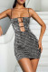 Sexy Solid Color Hollow Out Backless Hot Drill Spaghetti Strap Sling Dresses