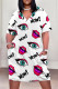 Casual Vacation Flowers Stripe Landscape printing Eye Pocket Contrast V Neck Printed Plus Size Dresses