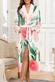 Daily Animal Print Floral Print Lace Up Contrast Sleepwear