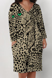 Casual Street Animal Print Pocket Contrast V Neck Printed Plus Size Dresses
