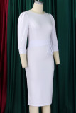 Casual Solid Color Patchwork Slit Zipper O Neck Wrapped Skirt Dresses