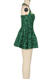 Sexy Patchwork Backless Halter A Line Dresses