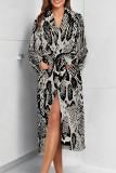 Sexy Geometric Print Snakeskin Print Gradient Lace Up Contrast Sleepwear