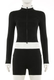 Casual Patchwork Zipper Zipper Collar Long Sleeve Two Pieces