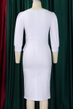 Casual Solid Color Patchwork Slit Zipper O Neck Wrapped Skirt Dresses
