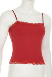 Sexy Solid Color Patchwork Backless Spaghetti Strap Tops