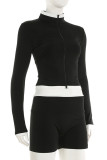 Casual Patchwork Zipper Zipper Collar Long Sleeve Two Pieces