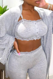Sexy Solid Patchwork Strapless Long Sleeve Two Pieces