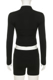 Casual Patchwork Zipper Zipper Collar Long Sleeve Two Pieces