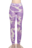 Casual Patchwork Skinny Mid Waist Pencil Patchwork Bottoms