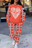 Casual Street Geometric Print Butterfly Letters Draw String Pocket Contrast O Neck Long Sleeve Two Pieces