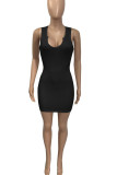 Sexy Solid Patchwork V Neck A Line Dresses