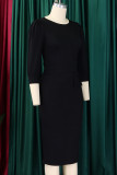 Casual Solid Color Patchwork Slit Zipper O Neck Wrapped Skirt Dresses