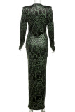 Elegant Print Patchwork Deep V Neck Long Dresses