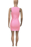 Sexy Solid Patchwork V Neck A Line Dresses