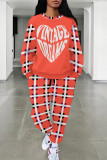 Casual Street Geometric Print Butterfly Letters Draw String Pocket Contrast O Neck Long Sleeve Two Pieces