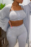 Sexy Solid Patchwork Strapless Long Sleeve Two Pieces