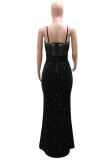 Sexy Party Formal Hot Drilling Sequins Patchwork Backless Spaghetti Strap Long Dresses