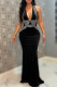 Sexy Party Formal Solid Color Patchwork Backless Hot Drill Halter Long Dresses