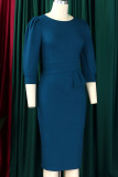 Casual Solid Color Patchwork Slit Zipper O Neck Wrapped Skirt Dresses