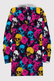 Casual Print Patchwork Zipper Fluffy Hooded Outerwear