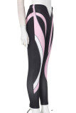Casual Stripe Patchwork Contrast Skinny Pencil Patchwork Bottoms
