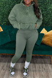 Casual Solid Color Buttons Patchwork Mandarin Collar Long Sleeve Two Pieces