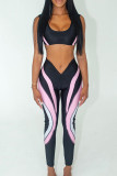 Casual Stripe Patchwork Contrast Skinny Pencil Patchwork Bottoms
